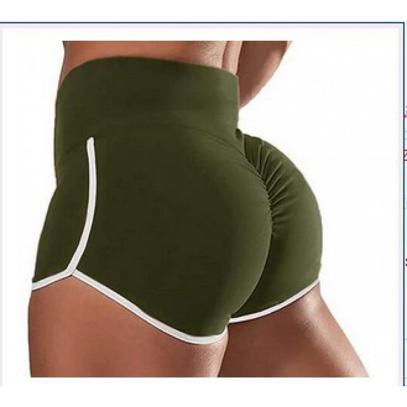 New Summer Women's Large Size Sexy Solid Color High Waist Hemming Color Matching Sports Running Tight Hip Shorts