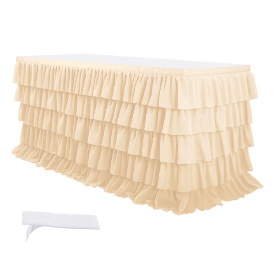 Ruffled Table Skirt 5-Tier Pleated Chiffon Tablecloth Reusable Tutu Table Skirt for Classroom Teacher Desk Back To School Birthday Party Cake Dessert
