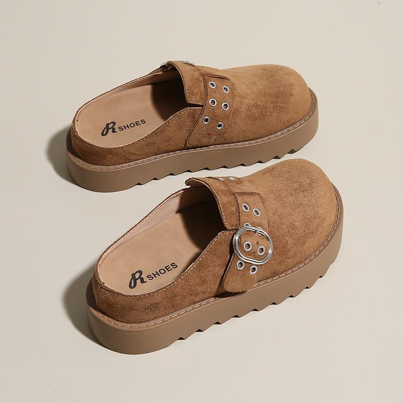 

Наденьте омолаживающие туфли на платформе, женские весенние новые повседневные туфли для работы, универсальные полушлепанцы. 40 верблюд