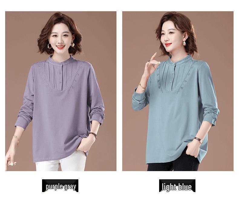 2025 Damen Reines Baumwoll Langarm Locker geschnittenes Oberteil: Halbhoher Kragen, Übergröße, Modische Herbstbekleidung für Mütter mittleren Alters