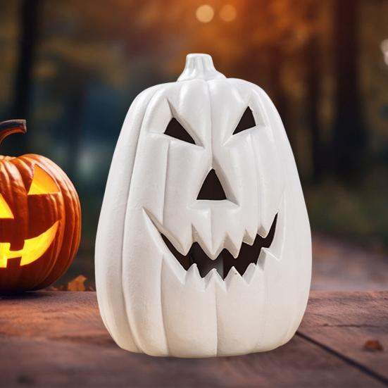 Large LED Lighted Pumpkin Statue Halloween Curved Pumpkin Lamp Autumn Farmhouse Tabletop Centerpiece for Home Porch Room Mantel Decor