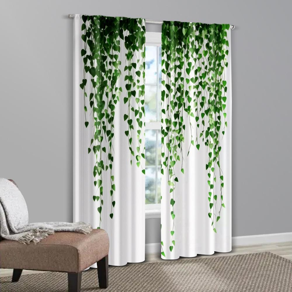 2pcs   Pattern Curtains  print Green rattan Machine Washable (without rod) Decorations Outdoor Ldeal for Living Room   Bedroom &