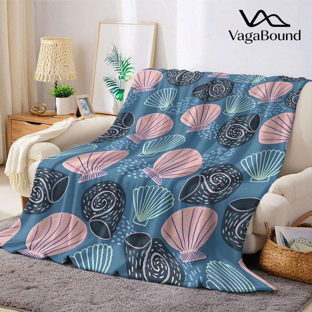 Seashell Nautilus Blue Pink Flannel Blanket Warm Soft Halloween Christmas Decorative Couch Warm Cozy All-Season Gift