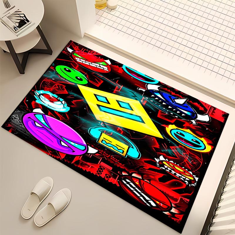 1pc Geometry Dash Print Area Rug - Soft, Washable Non-Slip Indoor Mat, Living Room, Home Office Decorative Rug,Office Decorative