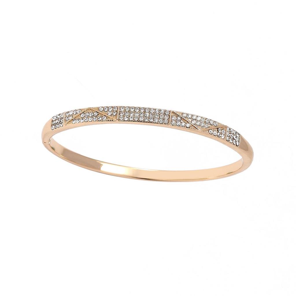 Elegant Diamond-set Oval Bangle - Women's Fashion, Stylish Commuter Jewelry Accessory