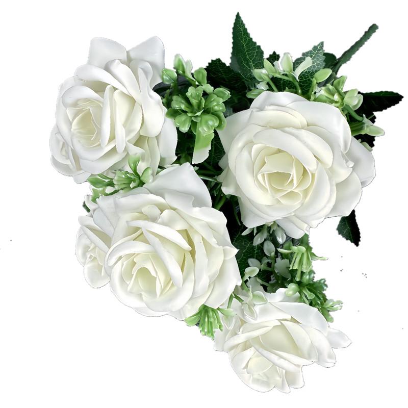 2 Bouquets Artificial Rose Flower Bunch Faux 7 Heads Velvet Rose Bouquet Flower
