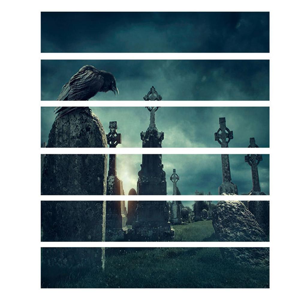 

Halloween 3D Waterproof Stair Wall Crow Tombstone Stickers Home Party Decoration