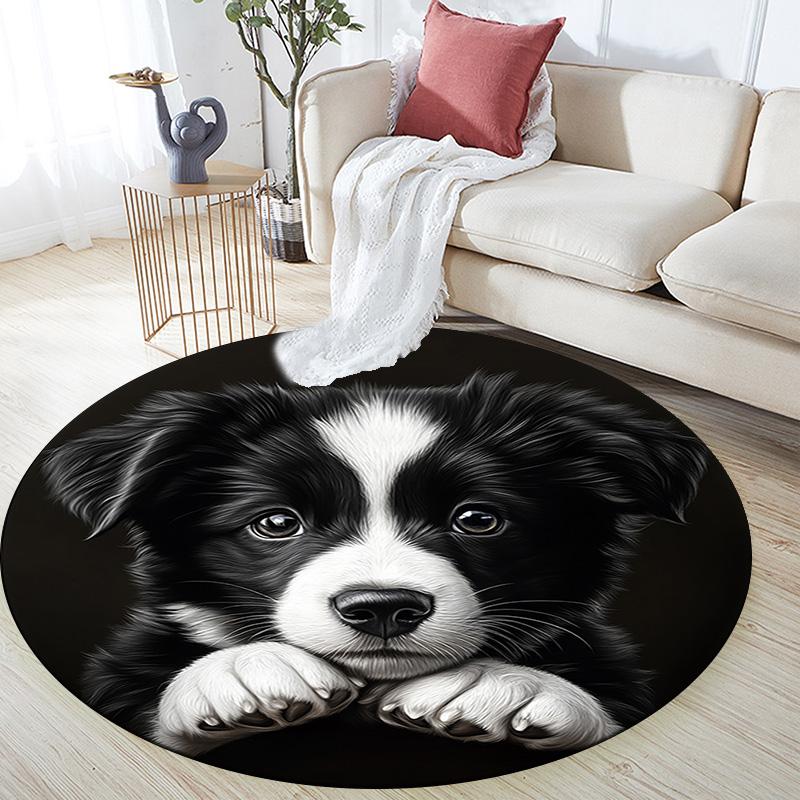 Adorable Puppy Round Area Rug,Carpet Rug for Living Room Bedroom Sofa Playroom Decor,Non-slip Floor Mat