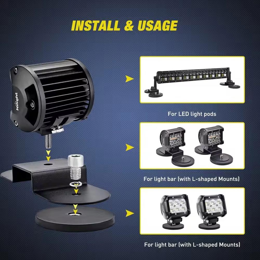 2Pcs 43mm M6 Base Mount Bracket Clamp LED Work Light Bar Holder SUV Offroad Bolt Mini Size Magnetic Base Mount Bracket Clamp
