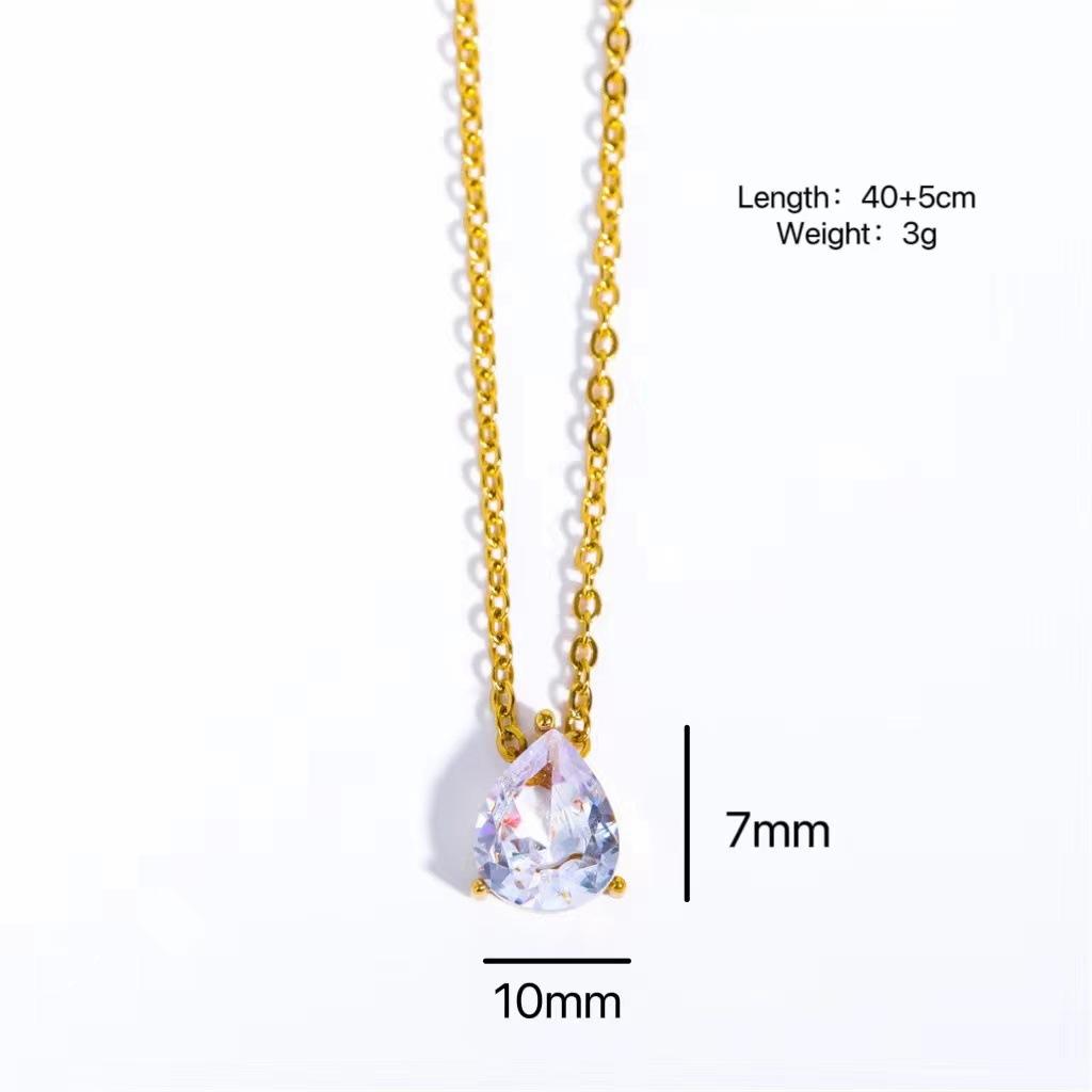 Titanium Steel Color-Retaining Zircon Oval Pendant Necklace Simple Fashion Furnace Vacuum Plating 18K Gold
