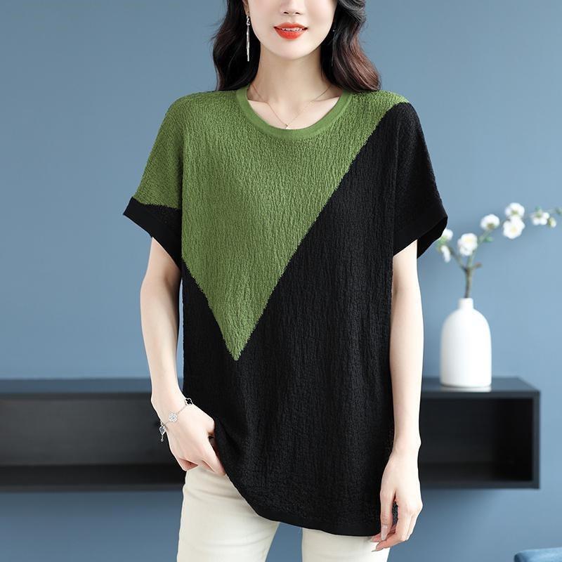 T-Shirt for Women Summer Plus Size Short-Sleeve Top Solid Color Round Neck Casual Silk Loose-Fit T-Shirt 4XL