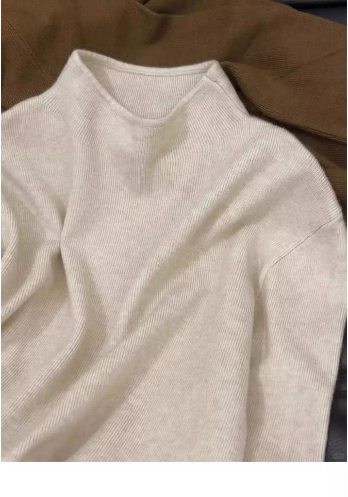 Fufu Korean Style Blue Slim-Fit Knitted Sweater, Semi-High Neck, Soft and Cozy Top for Autumn and Winter 2026.