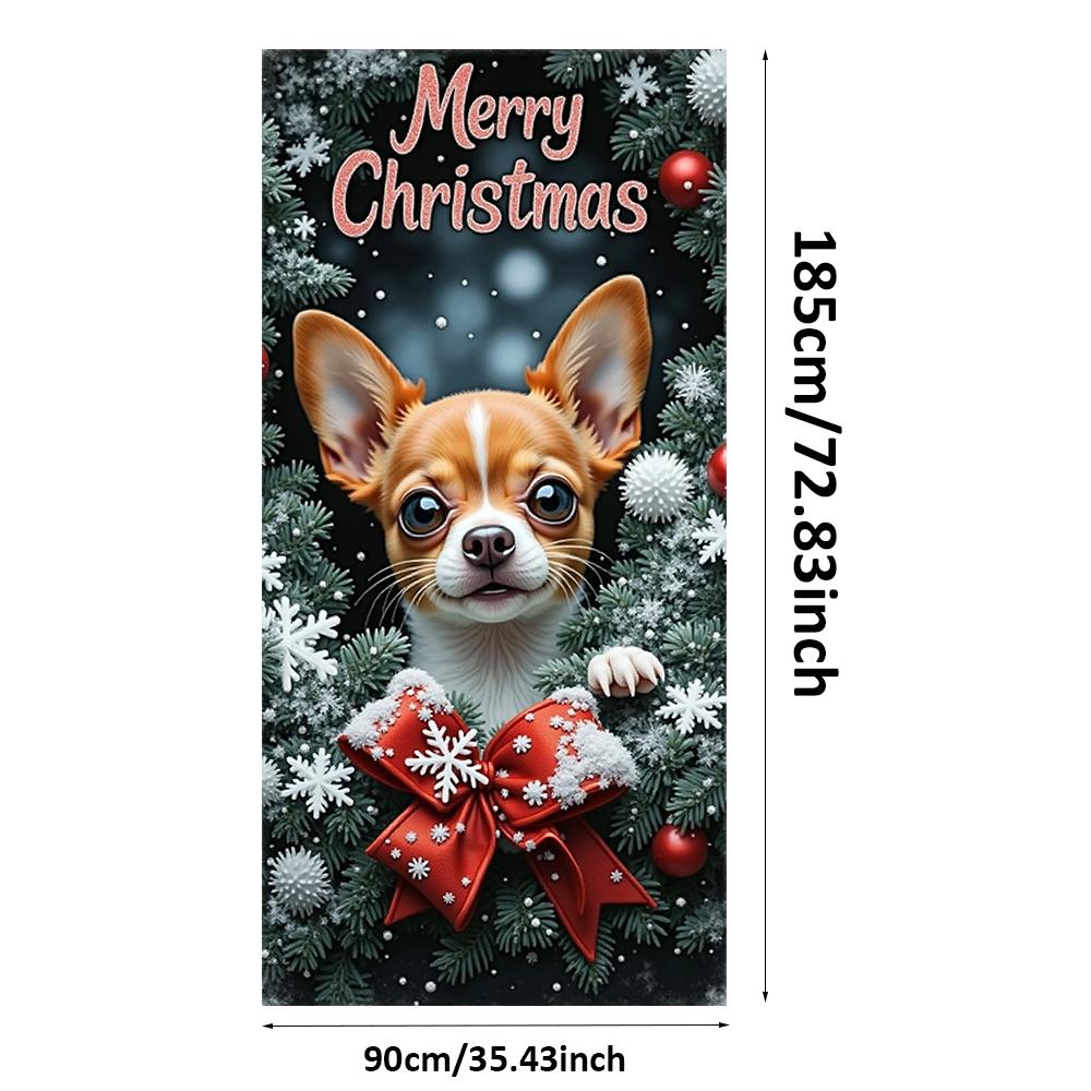 Sitting Santa Claus Linings for Christmas Doors Christmas Decorations 2025 Santa with Puppy Door Cover Indoor And Outdoor Decors