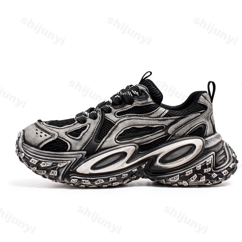 Mens Chunky Sneaker Designer Tire Sole Sport Shoes Fashion Casual Leather Fabric Height Increased Platform Shoes Plus Size 45 46