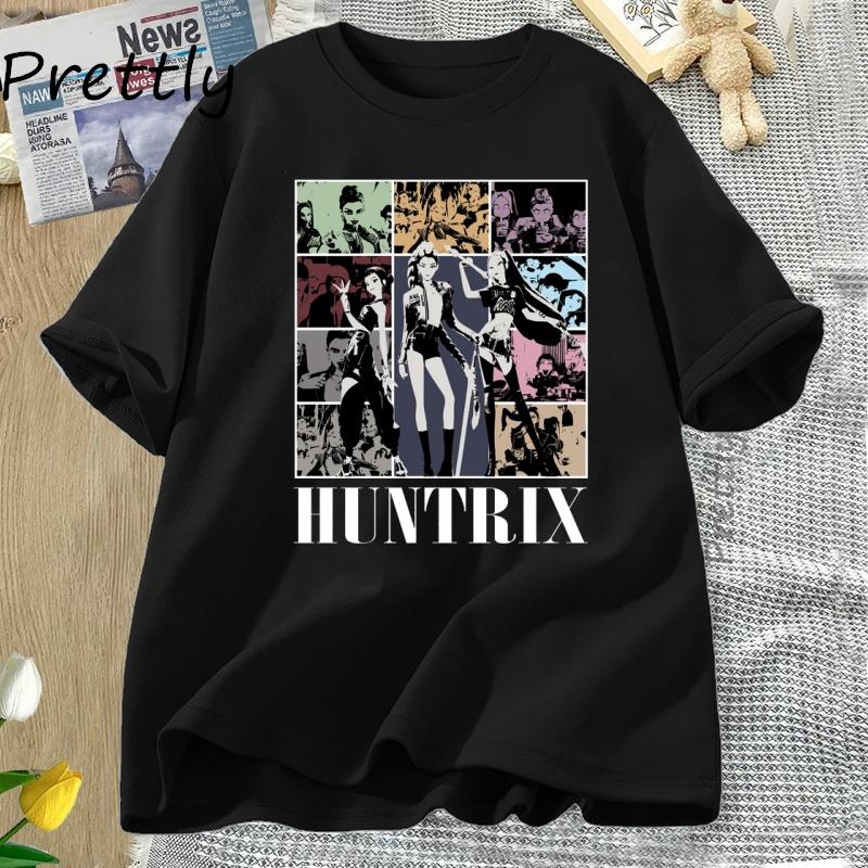 Kpop Koszulka Łowcy Demonów Koszulki Huntrix Girl Casual Bawełniana Koszulka z Krótkim Rękawem Streetwear Okrągły Dekolt Graficzne Koszulki Ubranie