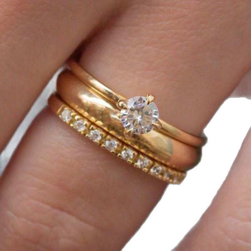 Europe and The United States Shining Inlaid Zirconia Multi-layer Ring Ladies Trend 3 Pieces / Sets of Jewelry Gifts