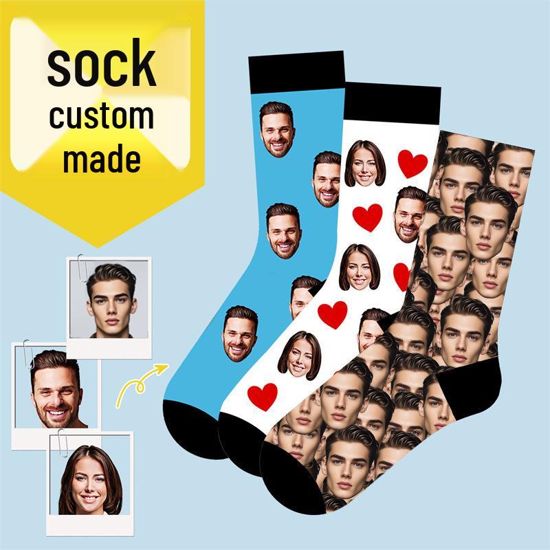 Custom 3D Logo Couple Mid-Calf Socks - Creative Autumn/Winter Trend, Personalized Design with Image