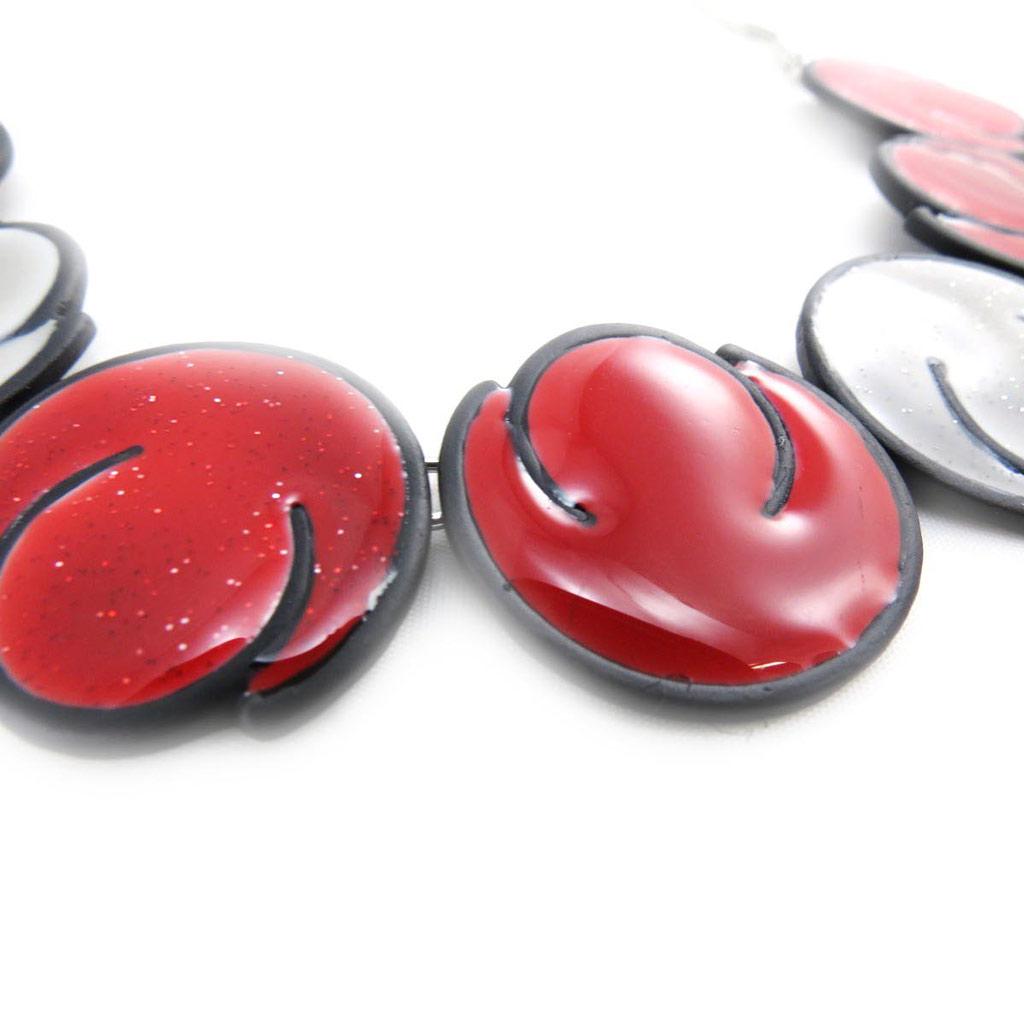 NOA [J4507] - Designer Necklace 'Tulips' Red Gray