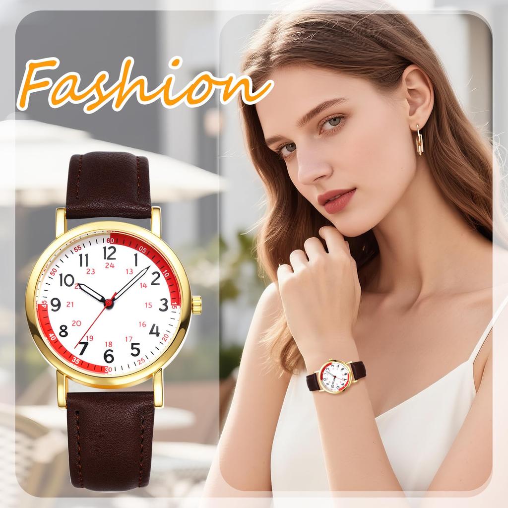 Waterproof Quartz Watch with Genuine Leather watch with an analog Arabic and a lovely A perfect gift for her on or any Women's Strap Business-grade