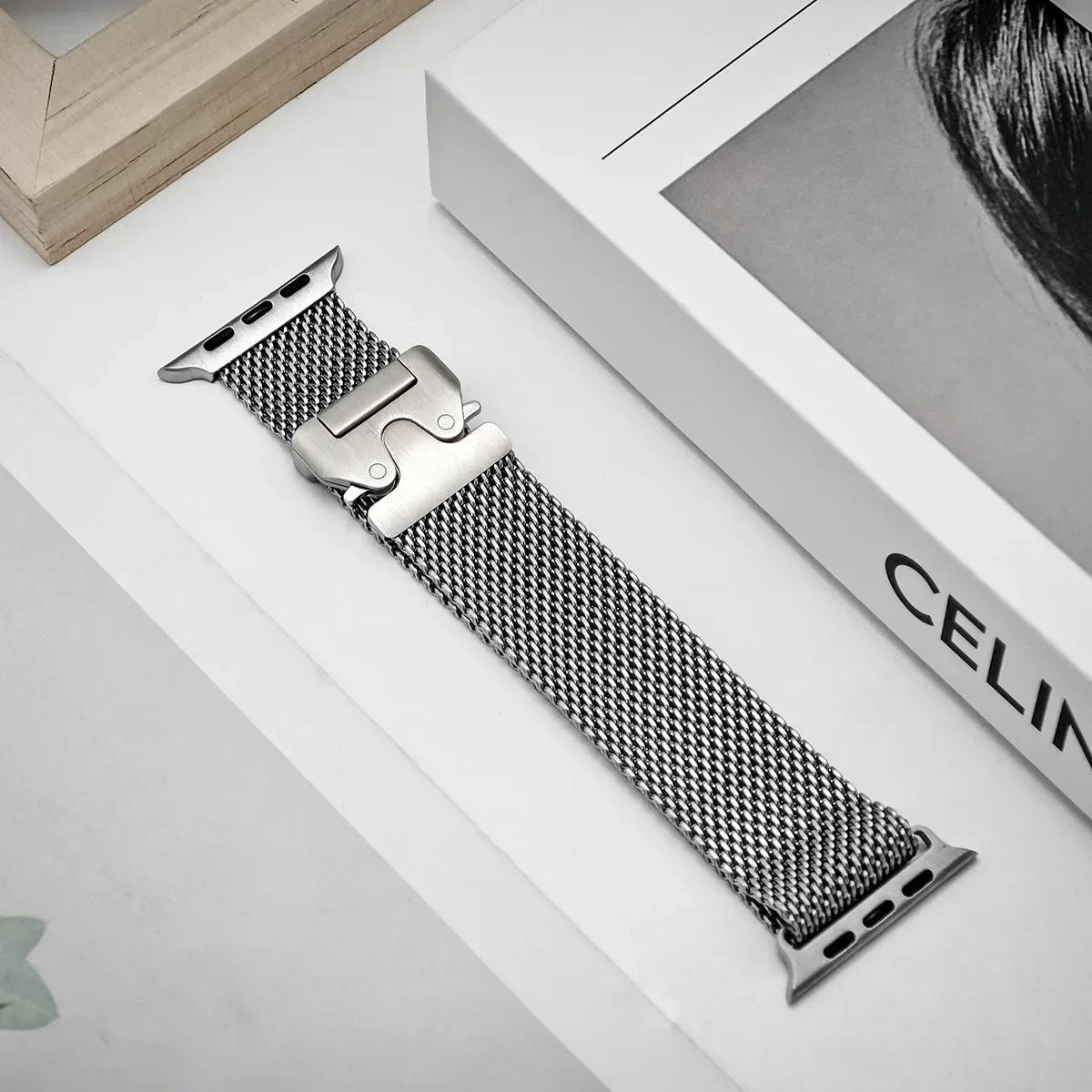 

2 PCAK Titanium Band for Apple Watch Ultra 2 49mm 44 45 46mm 40 41 Series 10 9 8 7 Milanese Loop IWatch Secure Parach ute Buckle Ultra 2 49mm&For Apple Watch срібний