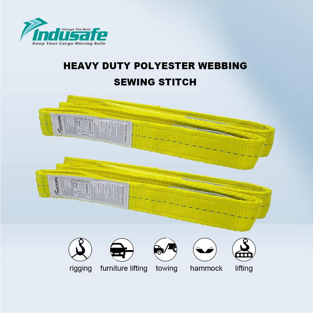 2 Pack 3FT Lift Sling Straps, 2 Ply Polyester Rigging Straps, 1inch Web Sling, 3100LBS Load Capacity Flat Eye-Eye Web Sling for Hoist, Tree Stumps,