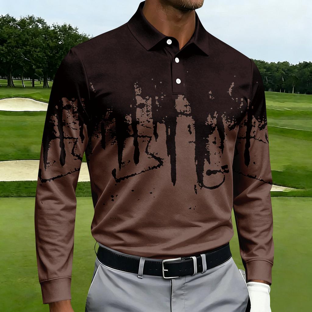 Men's Casual Printed Long Sleeve Button Down Shirt with Lapel Collar for Sports and Daily Wear