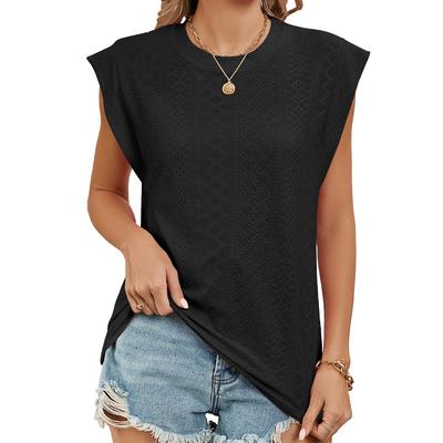 Summer Solid Colour Round Neck Loose Short Sleeve T-shirt Vest Top for Women