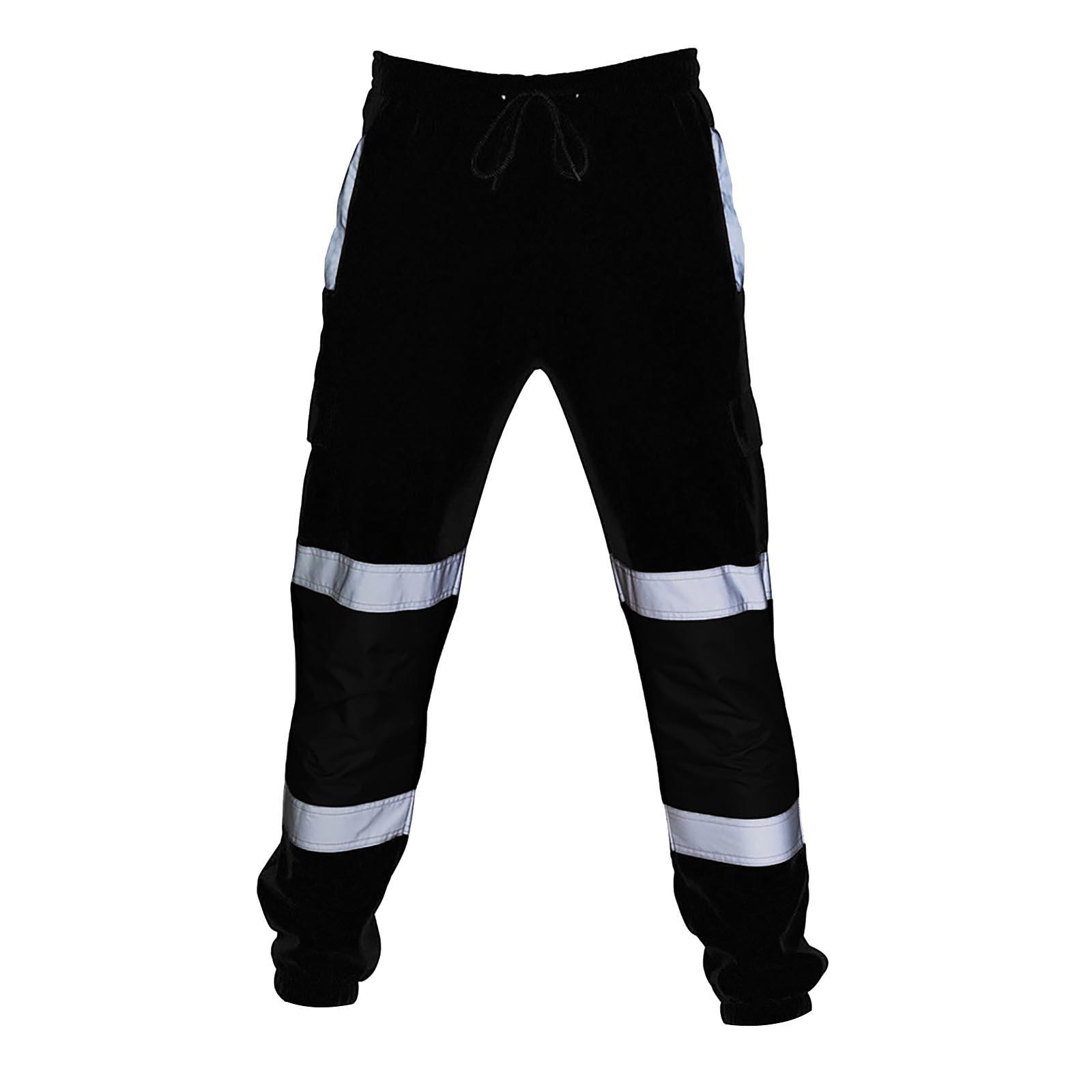 

Men Road Work High Visibility Overalls Casual Splicing Casual Trouser Pants L чёрный