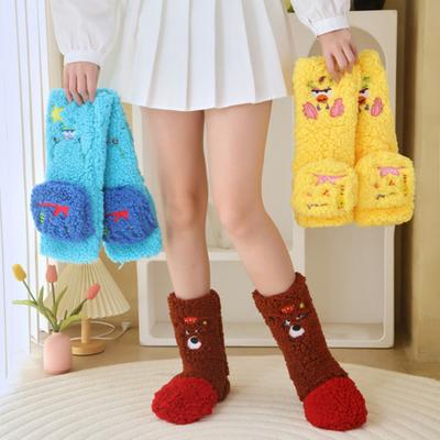 1 Par Dam Plysch Fleece Strumpor Ultravarma 3D Tecknad Broderade Strumpor Elastisk Passform Mjuka Tjocka Mysiga Termostrumpor
