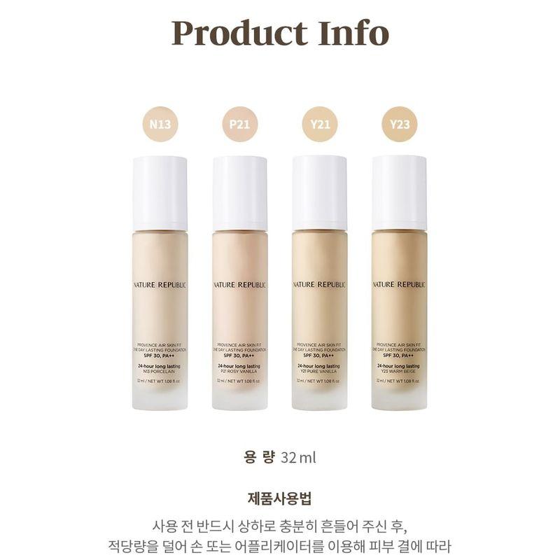 NATURE REPUBLIC - Provence Air Skin Fit One Day Lasting Foundation - 4 Colors