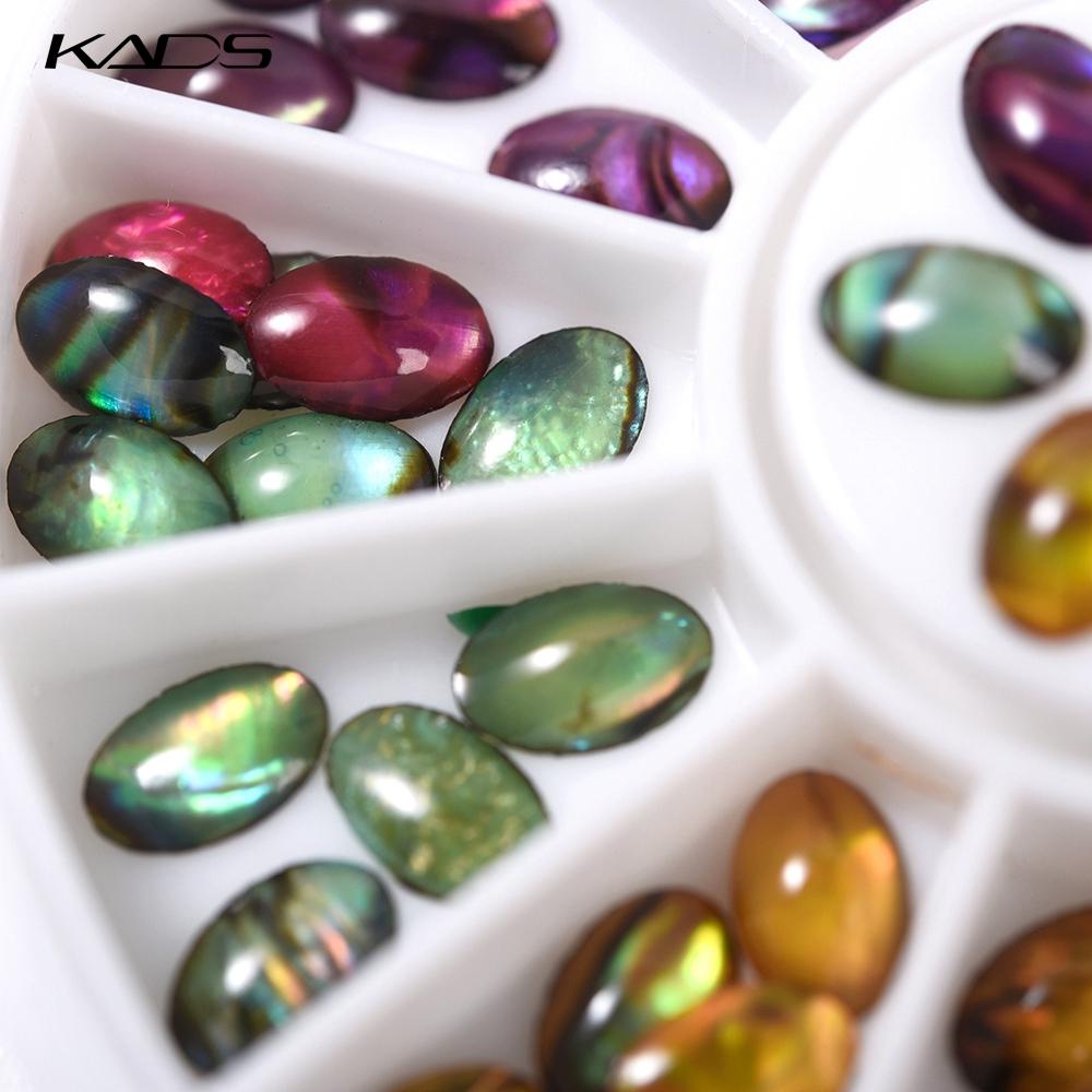 kads 48pcs/set 6 Colors Oval Shape Abalone Natural Shell Unique 3D DIY Design Handcrafts Salon Acrylic UV Gel Tip Decor Manicure