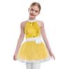 Girls Shiny Sequins Layered Tulle Ballet Dance Dress Sleeveless Cutout Back Tutu Dress Built In Briefs Skirt