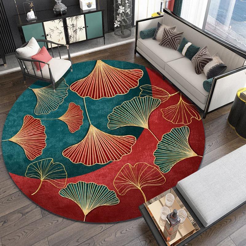 Round Chinese Style Pattern Carpet With Floral Bird Ginkgo Leaf Koi Fish Bamboo Soft NonSlip Rug For Living Room Study Bedroom
