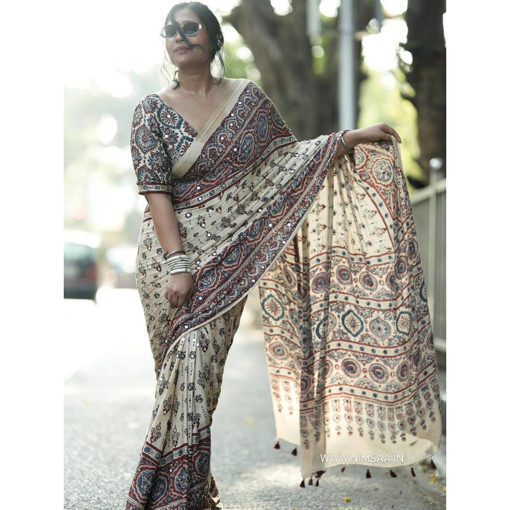 New Launch Designer Ajrakh Print Saree Collection