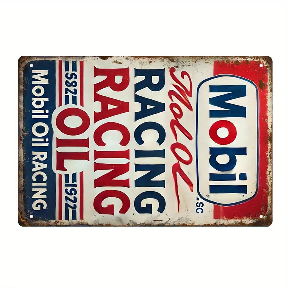 A Metal Tin Sign Featuring a Vintage Oil Round Logo, Measuring , Designed for Wall Decoration, Suitable for Garages, Bars, W