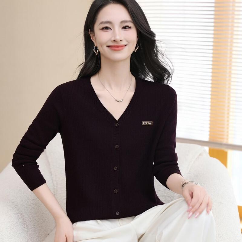 Hengyuanxiang Women's V-Neck Wool Knit Cardigan