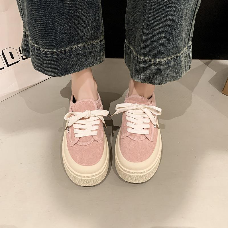 

Женские туфли на платформе из парусины, весна 2025, новые универсальные популярные туфли цвета кекс, подчеркивающие повседневную обувь на шнуровке 35 розовый