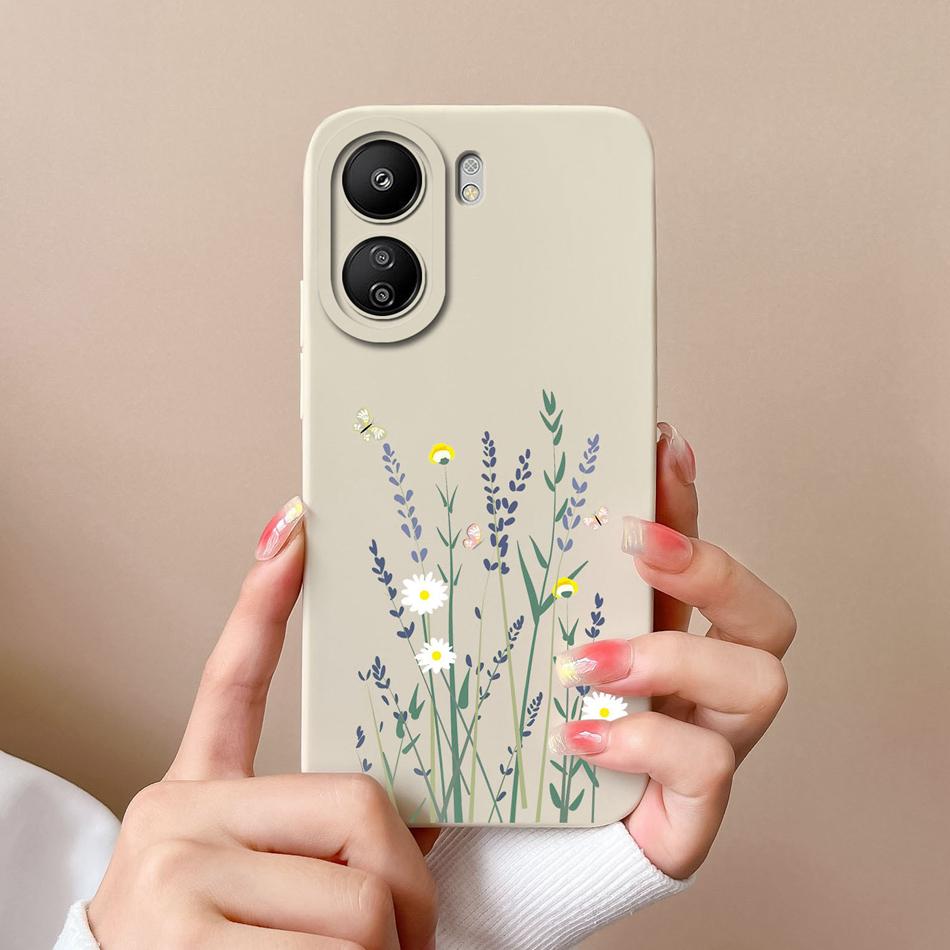 Case For Xiaomi Poco C65 Painted Flowers Upgrade Camera Protection Phone Housing Soft Liquid Silicone Anti Drop Back Cover Coque