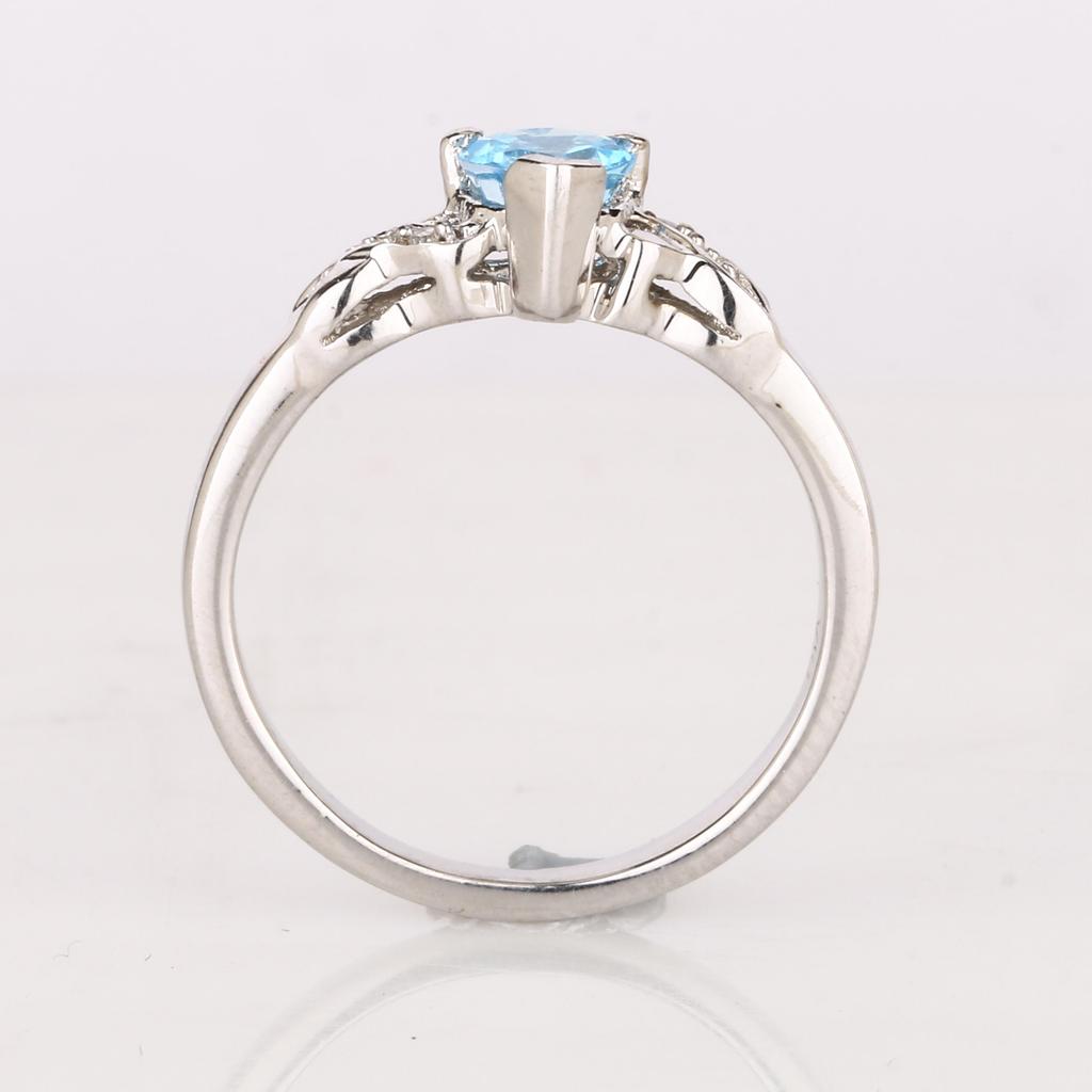 925 Silver Swiss Blue Topaz Heart Ring Gold Plated Diamond Accent Blue Gemstone Women Jewelry Size 5.5
