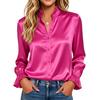 Women Business Casual Satin Ruffled Long Sleeve Polka Dot Blouse Shirt