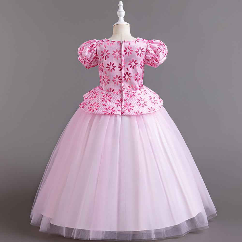 Children's Princess Dresses Thousand Birdie Patchwork Mesh Puffy Long Bubble Sleeve Girls' Stage Performance Dresses  Girl's Favourite Dress