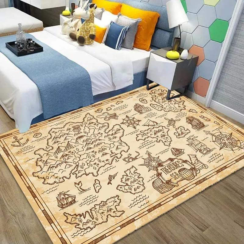 Retro Treasure Map Area Rug Carpet for Living Room Bedroom Children Play Mat Sofa Chair Home Decor Floor Mat Bedroom Decor Rugs