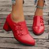Fashion Women's Solid Color Patchwork High Heels with Side Zipper Comfortable Slip-On Thick Heeled Shoes for All Seasons