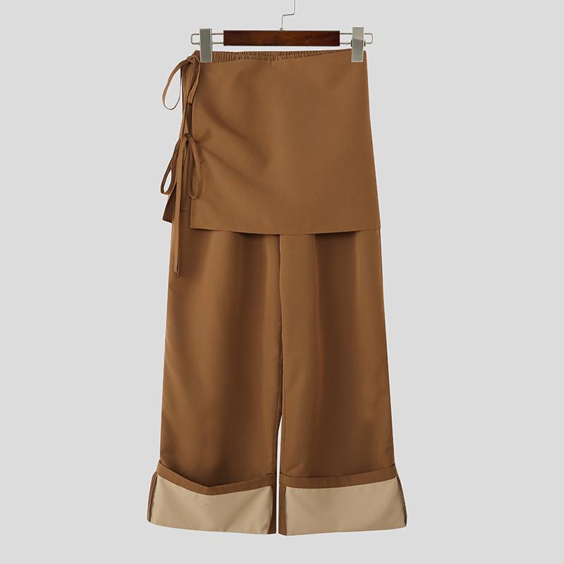 INCERUN Men Zip-up Wrap Waist Casual Loose Thin Baggy Trousers Pants