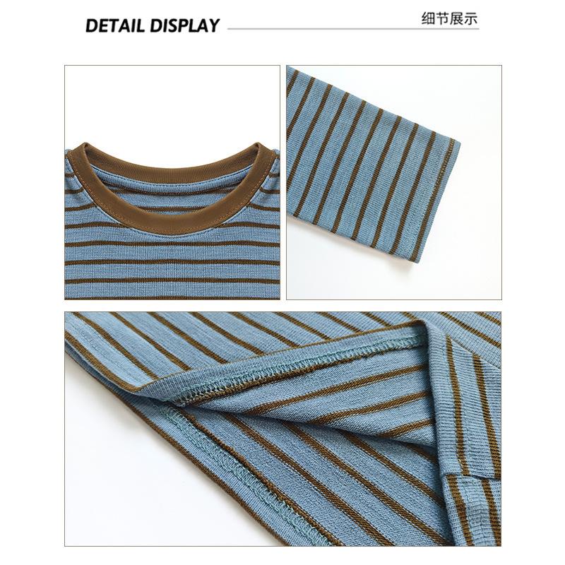 K8 contrasting striped T-shirt women's autumn lazy loose and thin knitted crew neck bottoming shirt