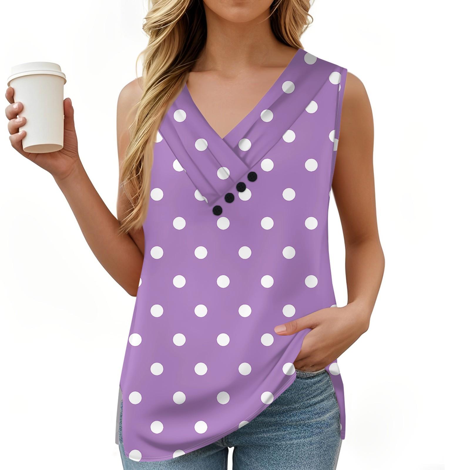 

Женская полосатая майка в горошек, летняя футболка на пуговицах с V-образным вырезом, без рукавов, свободный модный топ XXL