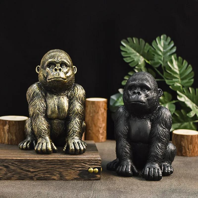 Black Gold Gorilla King Kong Statue Resin Crafts Antique Gorilla Desk Ornament Handmade Animal Figurine Living Room Bedroom