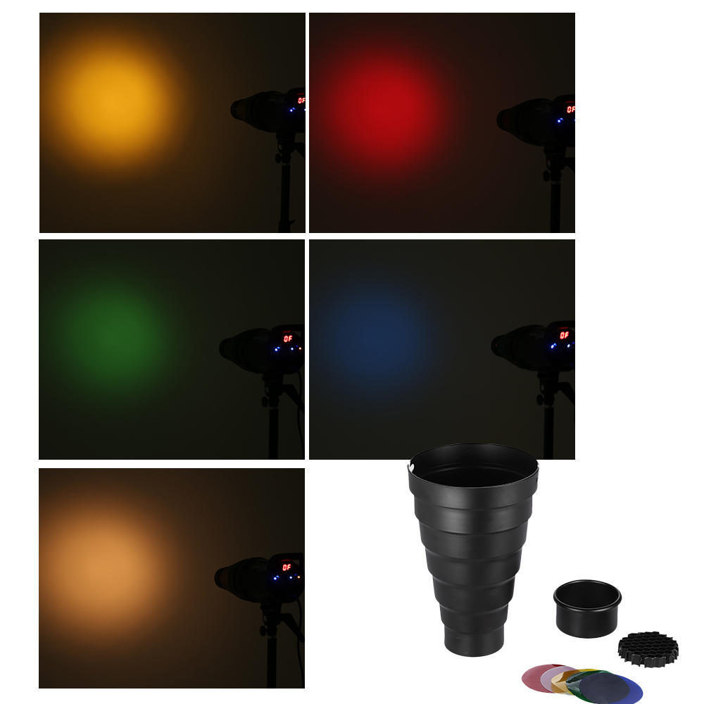 Snoot with Honeycomb Grid 5pcs Color Filter Kit Replacement for Elinchrom  Impact EX Calumet Genesis  Interfit EX Flash