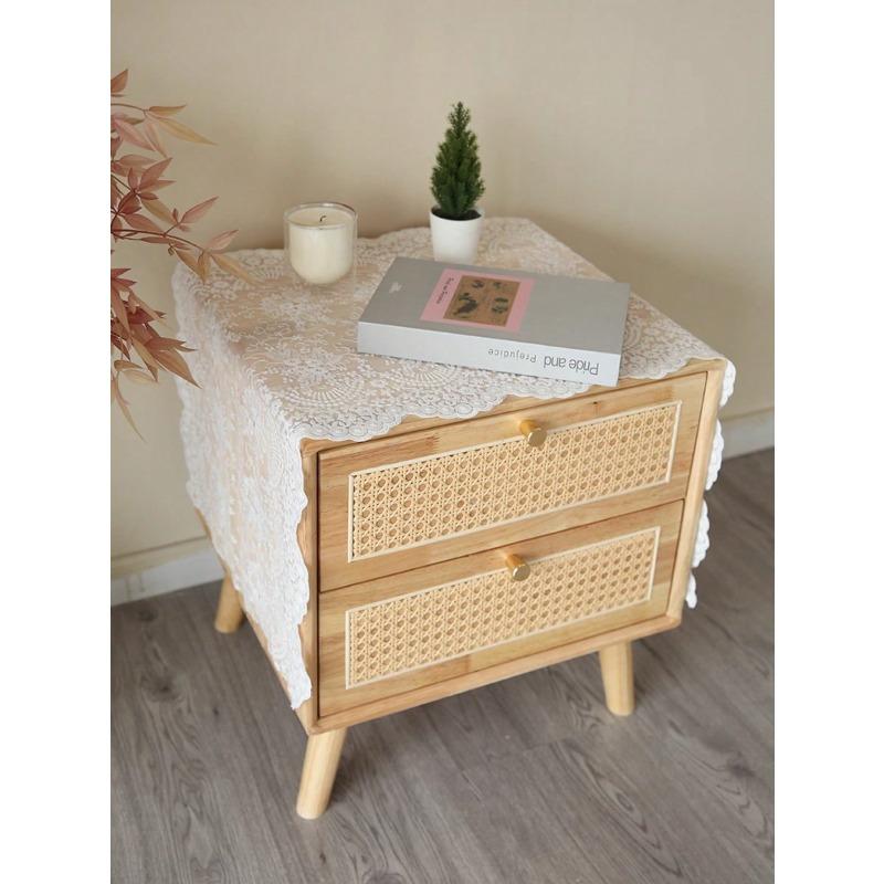 1pc French Vintage Lace Table Runner, White Embroidered Bedside Cabinet Cover