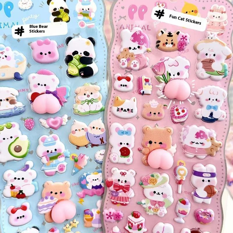 1/4Pcs DIY Decor Stickers Stereoscopic Cute Animals Fart Peach Stereo Relieve Stress Decals Cartoon 3D Relief Sticker Supplies